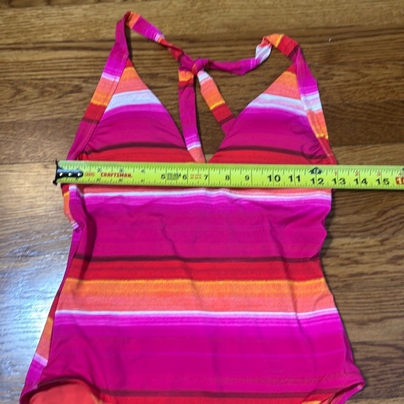 NWOT Trina Turk Solstice Plunge One Piece Swimsuit Pink Orange Stripe Size 8 - Picture 6 of 8